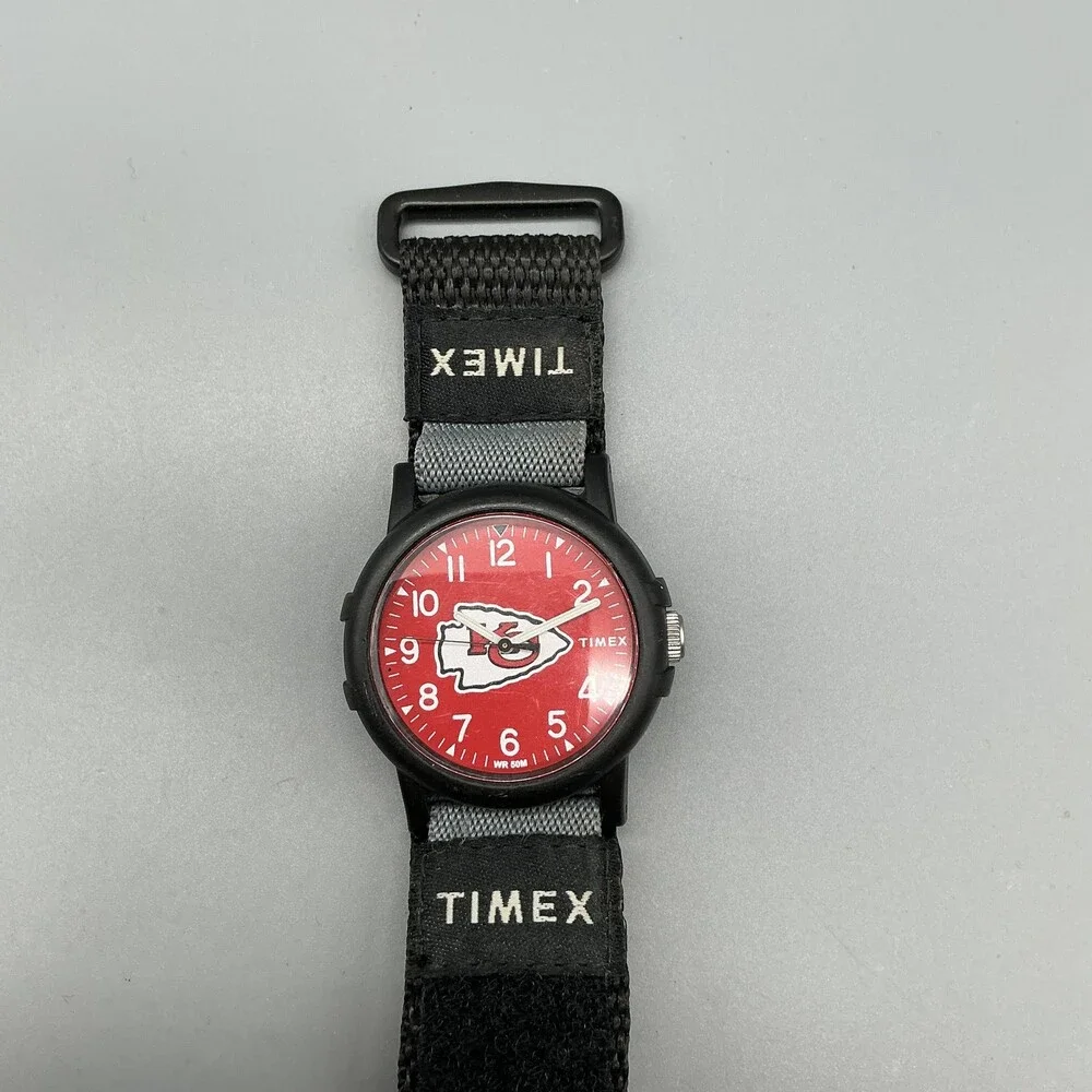 Timex Kansas City Chiefs Men Watch 39mm Red Dial Black Nylon WR 50M New Battery